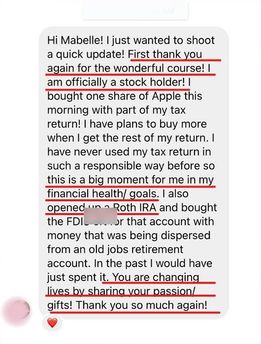 A student's first Apple share, bought with part of her tax return