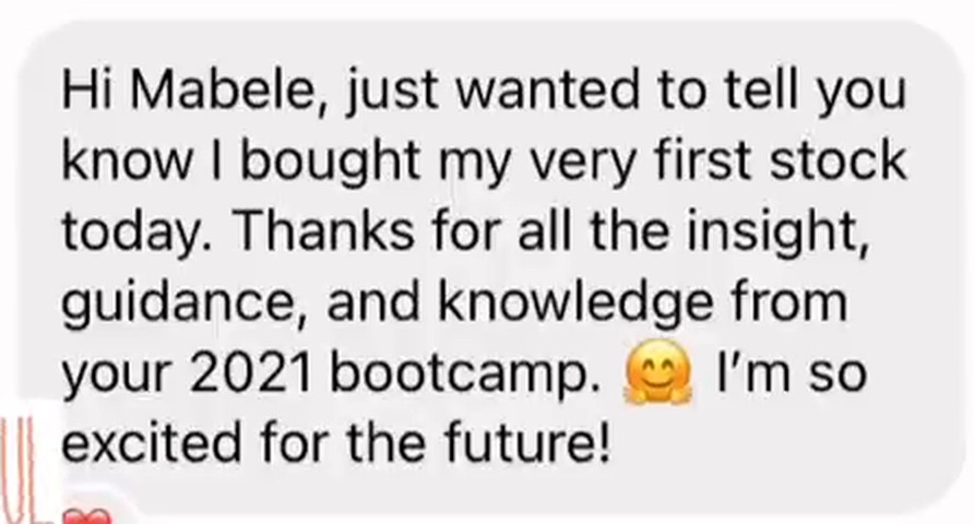 2021 Bootcamp student: bought her very first stock