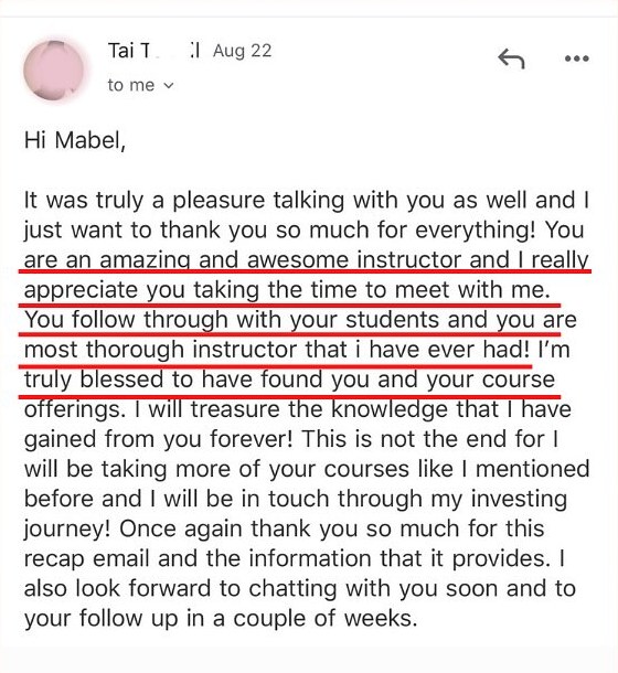 Tai: thank-you email after the Bootcamp